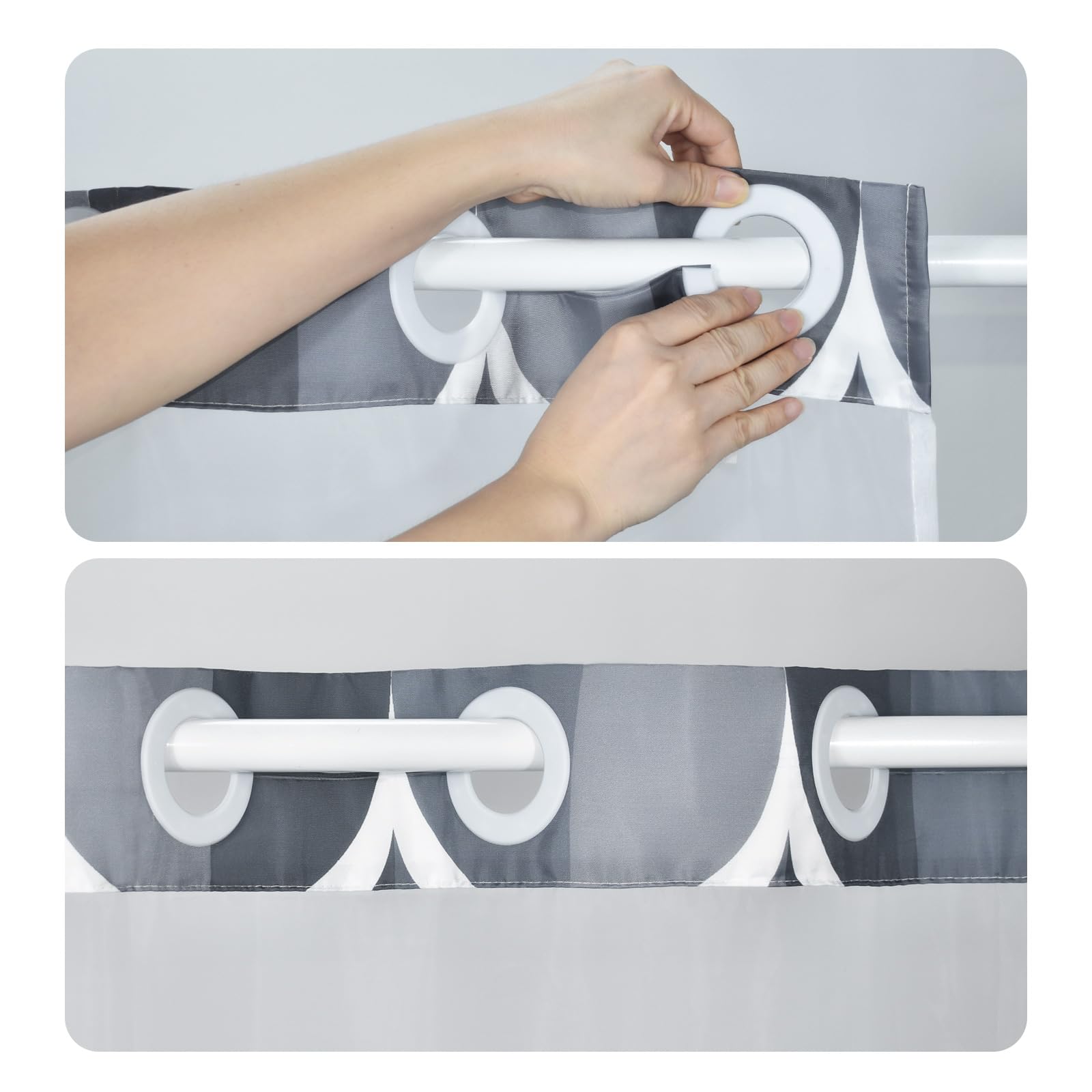 Yiatn Grey Blue No Hook Shower Curtain With Snap In Liner - Hotel Style With See Through Mesh Top Window, Modern Geometric Water